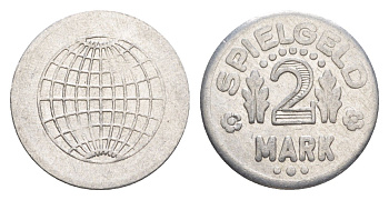 Германия игровой жетон в 2 марки ND разновидность - Глобус, вес 0,8 гр, диаметр 20 мм алюминий UNC 3955-316