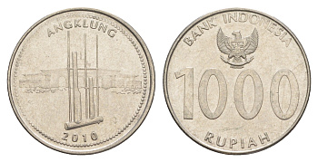 Индонезия 1000 рупий 2010 KM 70 сталь плакированная никелем aUNC 4525-424