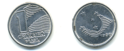 Бразилия 1 крузейро 1990 KM 617 нержавеющая сталь aUNC 93-733