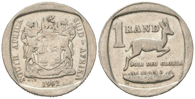 ЮАР 1 ранд 1992 KM 138 медь плакированная медно-никелем 4611-528