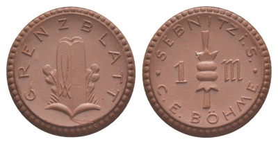 Зебниц 1 марка ND (1921) C. E. B?hme Men05 23268.2, Scheuch 308a, Men22.2 29113.2 фарфор 1094-10-23