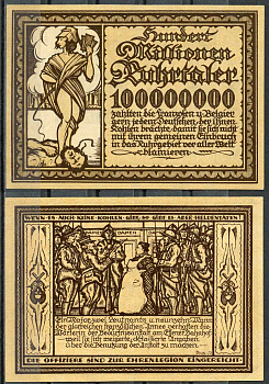 Германия, Рурская область 100000000 рурских талеров 1923 нотгельд пропаганды бумага UNC (пресс) 444-59-1-1