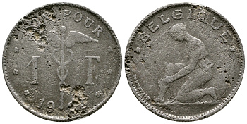 Бельгия 1 франк 1923 Belgique, Альберт I (1909-1934) KM 89 никель 179-946