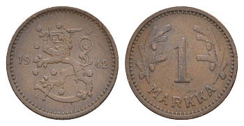 Финляндия 1 марка 1942 KM 30a бронза 4647-419