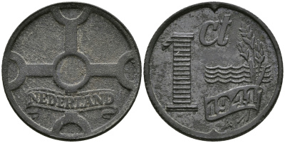 НИДЕРЛАНДЫ 1 ЦЕНТ 1941 ВИЛЬГЕЛЬМИНА (1890-1948) KM 170 цинк 176-724