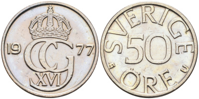 Швеция 50 эре 1977 Карл XVI Густав (1973- ) КМ 855 медно-никель 4177-143