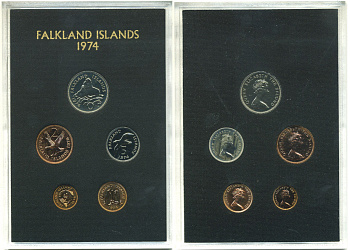 Фолклендские острова набор из 5 монет  1974 в оригинальной пластиковой упаковке, тираж 20000 экземпляров KM PS 1   PROOF  3-6-2-17
