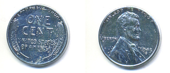 США 1 цент 1943 S (Сан-Франциско), Авраам Линкольн KM 132a сталь плакированная цинком 4392-755