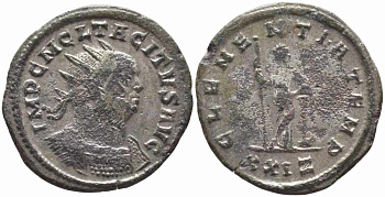 Римская Империя аврелианиан 276 Тацит CLEMENTIA TEMP Рим Good Very fine RIC 84 бронза, серебрение 1073-16-44