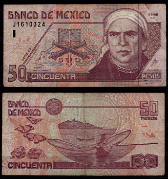 Мексика 50 песо 2002 Море́лос Хосе Мария, штат Мичоакан, бабочки Pick 117 b(1) бумага 8604-23-2-1