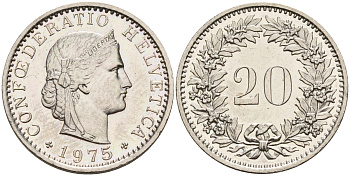 Швейцария 20 раппенов 1975  KM 29a медно-никель    4161-656