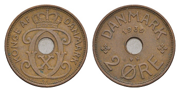 Дания 2 эре 1939 N, Кристиан X (1912-1947) KM 827 бронза 4658-257