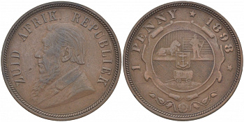 Южно-Африканская Республика, Трансвааль 1 пенни 1898 Пауль Крюгер KM 2 медь 180-924