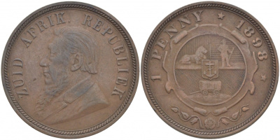 Южно-Африканская Республика, Трансвааль 1 пенни 1898 Пауль Крюгер KM 2 медь 180-924