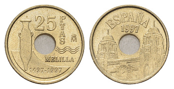 Испания 25 песет 1997 Мелилья (Melilla), Хуан Карлос I (1975-2014) KM 983 алюминиевая бронза UNC 116-767