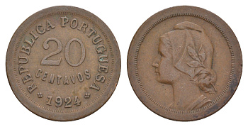Португалия 20 сентаво 1924 KM 574 бронза 4654-244