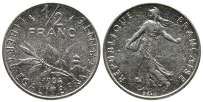Франция 1/2 франка 1984 сеятель KM 931.1 никель 93-1411