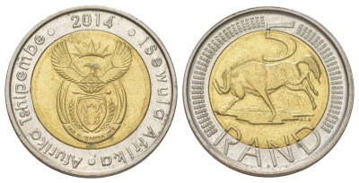 ЮАР 5 рандов 2014 биметалл UNC 4626-927