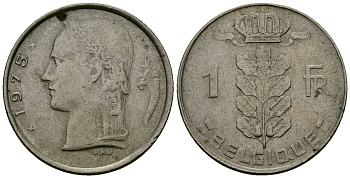 Бельгия 1 франк 1975 Belgique, Бодуэн I (1951-1993) KM 142 медно-никель 4138-233