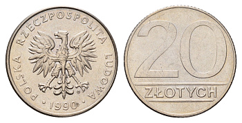 Польша 20 злотых 1990 Y 153.2 медно-никель UNC 3459-716