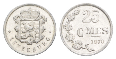 Люксембург 25 сантимов 1970 Герцог Жан (1964-1999) KM 45a алюминий 4643-434