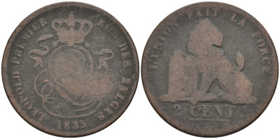 Бельгия 2 сантима 1835 Belges KM 4.1 медь 4595-151