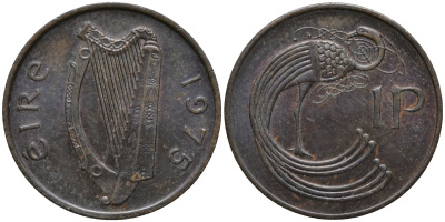 Ирландия 1 пенни 1975 птица KM 20 бронза 4164-462