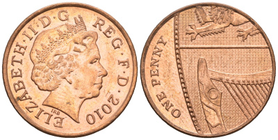 Великобритания 1 пенни 2010 Елизавета II (1952-2022) KM 1107, Spink B6 сталь плакированная медью 4609-667