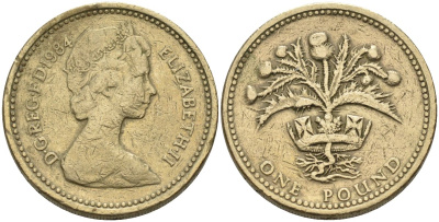 Великобритания 1 фунт 1984 Елизавета II (1952-2022) KM 934, Spink 4222 никель латунь 81-945