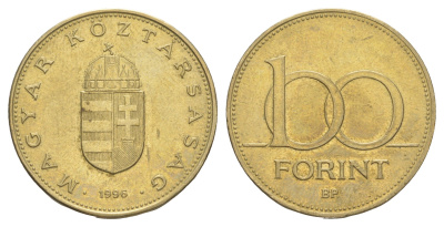 Венгрия 100 форинтов 1996 редкий год KM 698 латунь UNC 4650-343