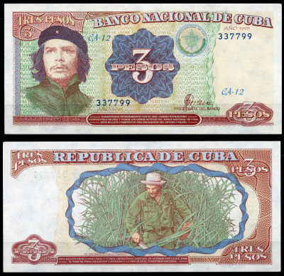 Куба 3 песо 1995 Че Гевара, Че Гевара рубит сахарный тростник Pick 113  бумага  UNC (пресс) 449-82-2