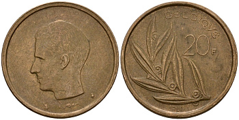 Бельгия 20 франков 1981 Belgique, Бодуэн I (1951-1993) KM 159 никель бронза 4601-344