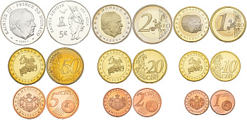 Монако евронабор из 9 монет 2004 в оригинальной коробке с сертификатом биметалл PROOF 4-3-2-09