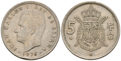Испания 5 песет 1975 (78) Хуан Карлос I (1975-2014) KM 807 медно-никель 259-342