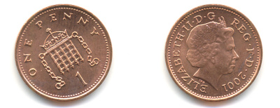 Великобритания 1 пенни 2001 Елизавета II (1952-2022) KM 986, Spink 4710 (B5) сталь плакированная медью UNC 89-547