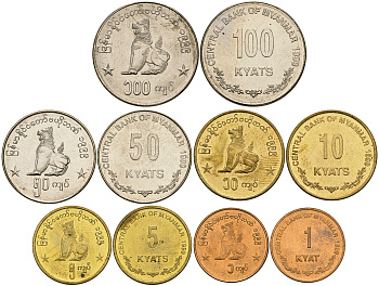 Бирма лот из 5 монет 1999 (1, 5, 10, 50, 100 кьят) UNC N1-13