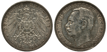 Баден 3 марки 1912 Фридрих II (1907-1918) J. 39, KM 280 серебро    3711-1733