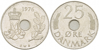 Дания 25 эре 1976 S; B, Маргрете II (1972- ) KM 861.1 медно-никель  4402-1251