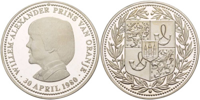 НИДЕРЛАНДЫ МЕДАЛЬ ND ВИЛЛЕМ-АЛЕКСАНДР НАСЛЕДНЫЙ ПРИНЦ С 30 АПРЕЛЯ 1980, ПОСЛЕ ОТРЕЧЕНИЯ ЮЛИАНЫ В ПОЛЬЗУ БЕАТРИКС, ДИАМЕТР 38 ММ. медно-никель PROOF 1520-725