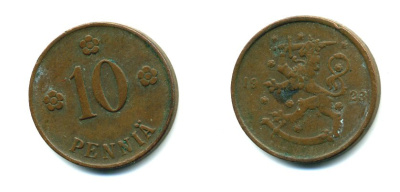 Финляндия 10 пенни 1923 республика (1918-1962) KM 24 медь 46-764