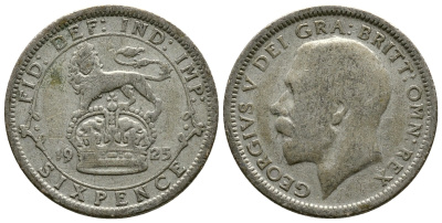 Великобритания 6 пенсов 1925 Георг V (1910-1936), узкий ободок KM 815a.2, Spink 4025 серебро 4178-137