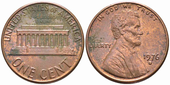 США 1 ЦЕНТ 1976 D, ЛИНКОЛЬН KM 201 медь цинк 112-414