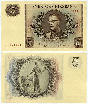Швеция 5 крон 1956 Pick 42c бумага UNC (пресс) 7523-3-1