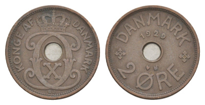 Дания 2 эре 1929 N, Кристиан X (1912-1947) KM 827 бронза 4639-745