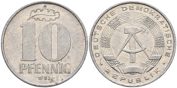 ГДР 10 пфеннигов 1982 A KM 10 алюминий 4143-741