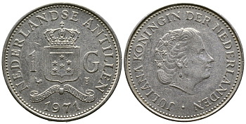 Нидерландские Антилы 1 гульден 1971 Юлиана (1948-1980) KM 12 никель 93-915