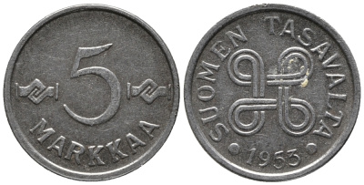 ФИНЛЯНДИЯ 5 МАРОК 1953 KM 37 железо 99-1047