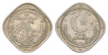 Пакистан 2 анны 1948 KM 4 медно-никель 4662-432