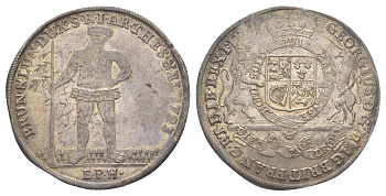 Брауншвейг-Каленберг-Ганновер 1 талер 1723 EPH, дикарь, Георг I (1698-1727), из коллекции Ричарда Б. Смита Davenport 2076, KM 114, Smith 32, Welter 2236 серебро 00-901-19