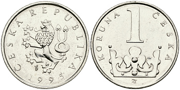 ЧЕХИЯ 1 КРОНА 1995 KM 7 сталь плакированная никелем 540-753